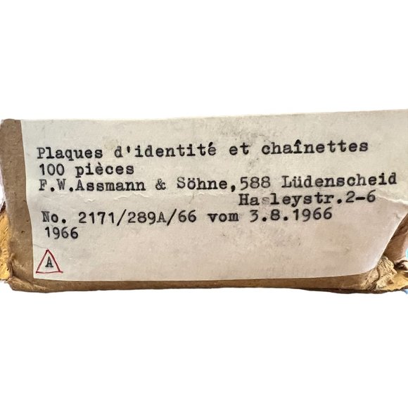 French Army Issued Dog Tag & Chain Unused VTG 1960s Original 14" Chain 1.75" Tag - Picture 2 of 14